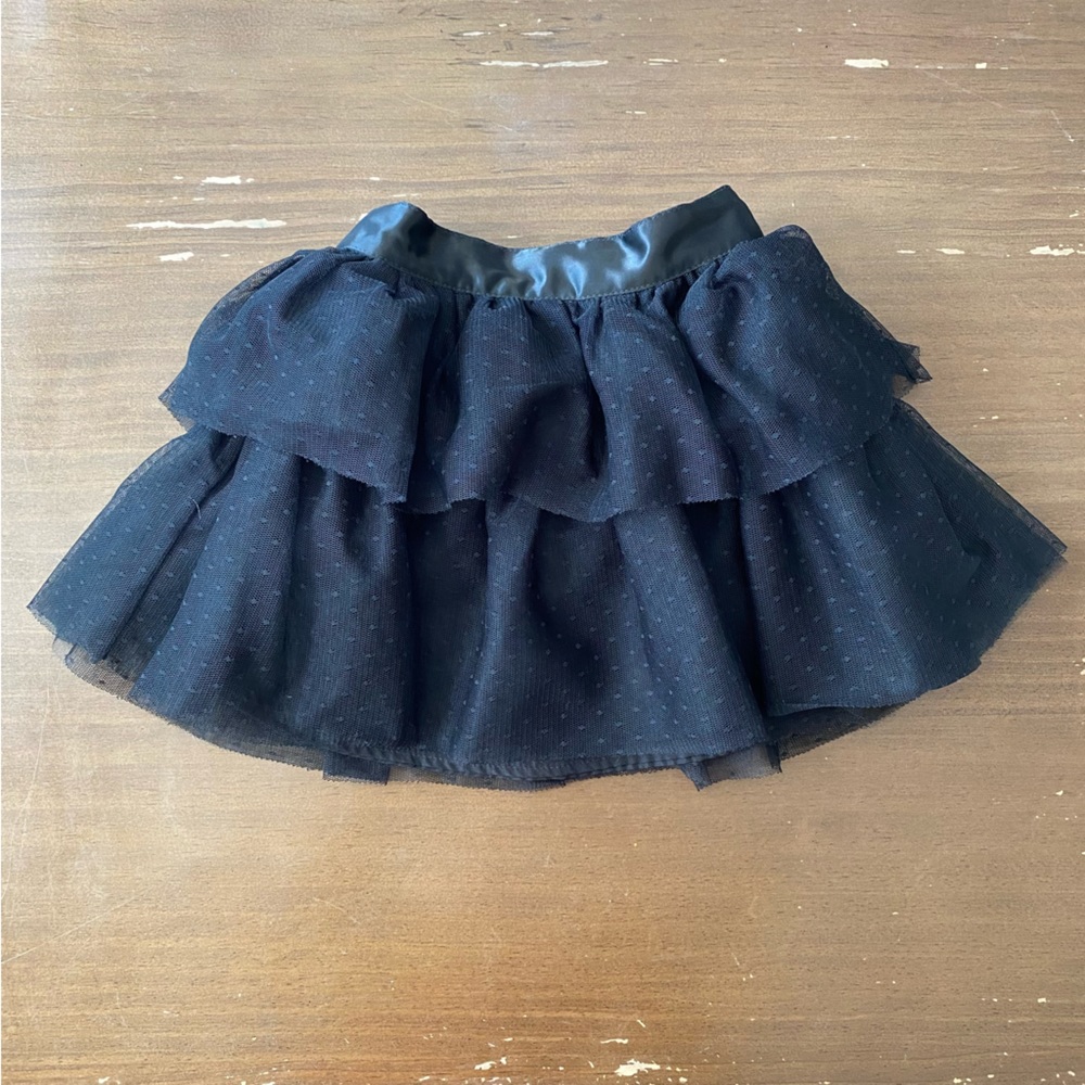 Janie And Jack Girls Black Tulle Layered Skirt Size 4 Polka Dot Mesh Lined